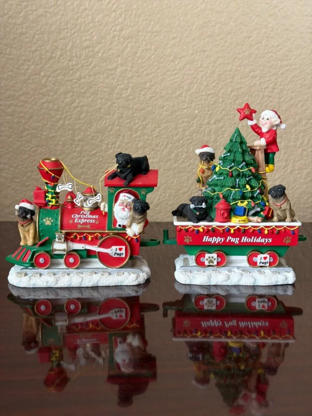 Danbury Mint Pug Christmas Express Complete 6-Piece Train Set - No Box or COA